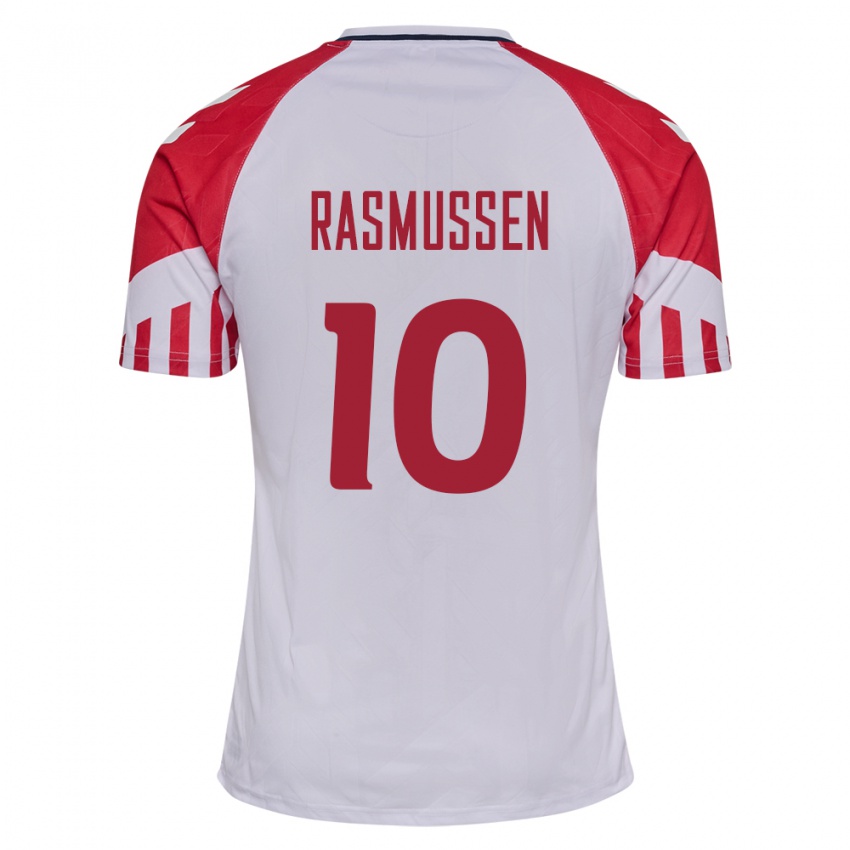 Hombre Camiseta Dinamarca Christian Rasmussen #10 Blanco 2ª Equipación 24-26 La Camisa