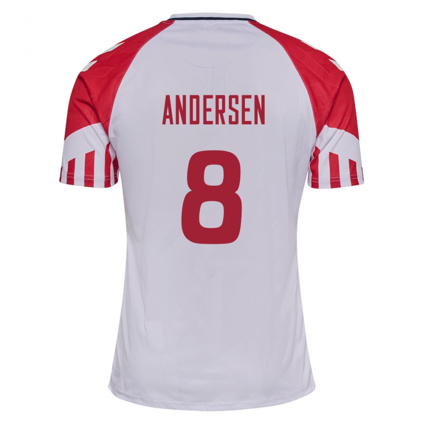 Hombre Camiseta Dinamarca Silas Andersen #8 Blanco 2ª Equipación 24-26 La Camisa