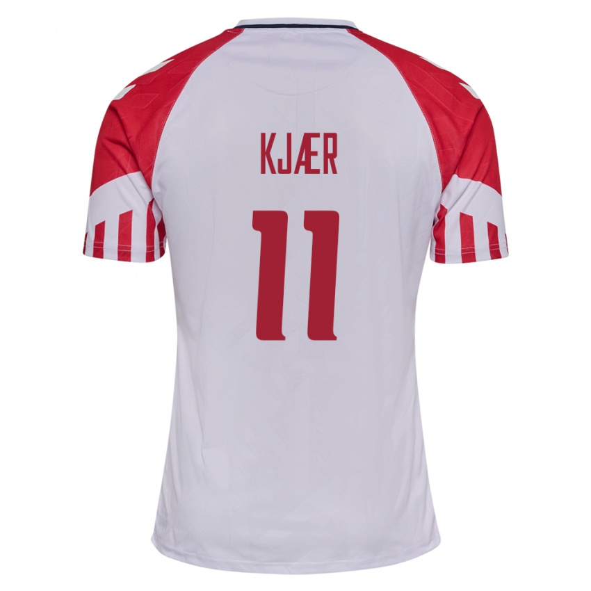 Hombre Camiseta Dinamarca Jeppe Kjær #11 Blanco 2ª Equipación 24-26 La Camisa