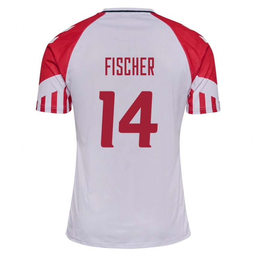 Hombre Camiseta Dinamarca Mikkel Fischer #14 Blanco 2ª Equipación 24-26 La Camisa