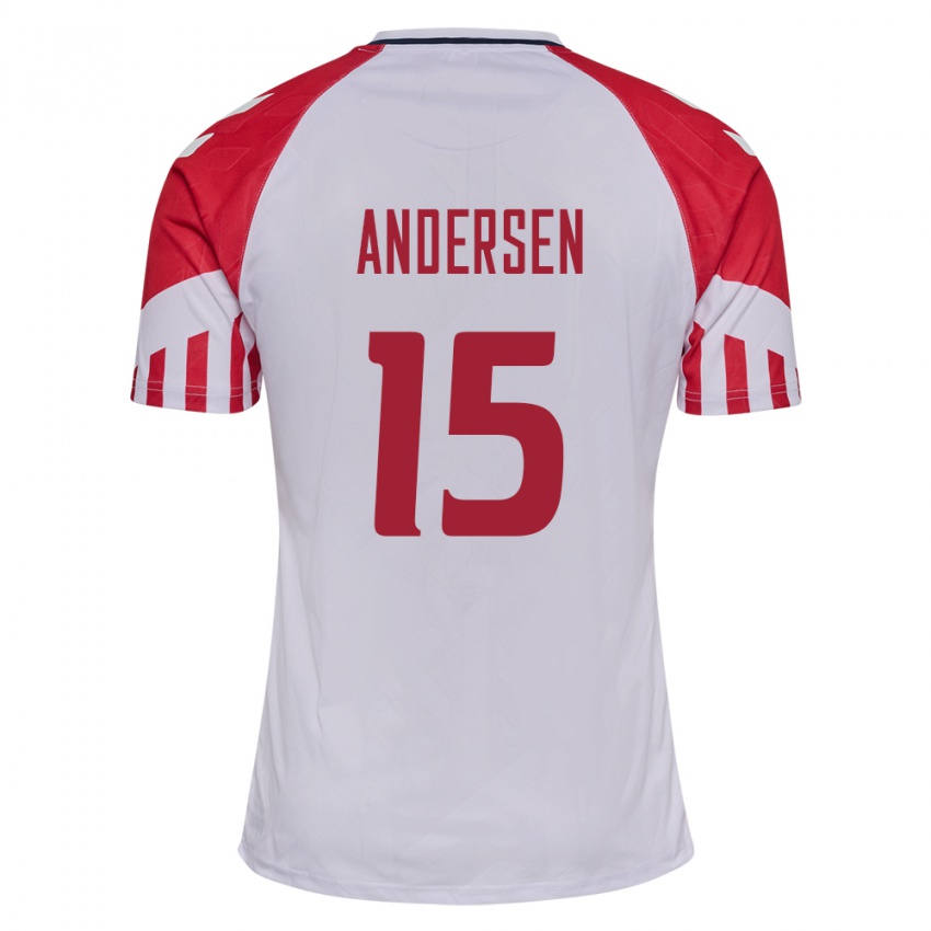 Hombre Camiseta Dinamarca Jacob Andersen #15 Blanco 2ª Equipación 24-26 La Camisa