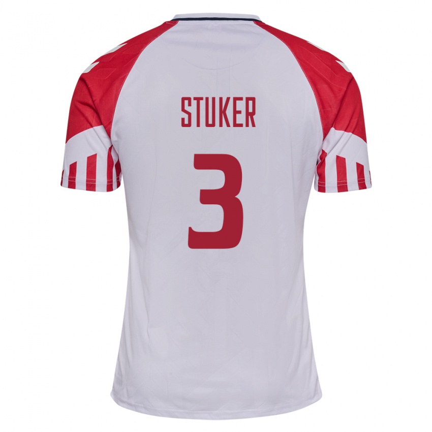 Hombre Camiseta Dinamarca Simon Stüker #3 Blanco 2ª Equipación 24-26 La Camisa