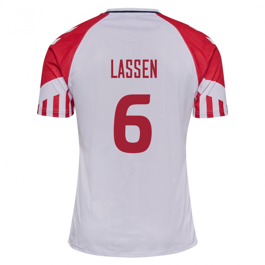 Hombre Camiseta Dinamarca Noah Lassen #6 Blanco 2ª Equipación 24-26 La Camisa