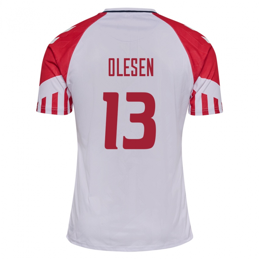 Hombre Camiseta Dinamarca Karoline Olesen #13 Blanco 2ª Equipación 24-26 La Camisa