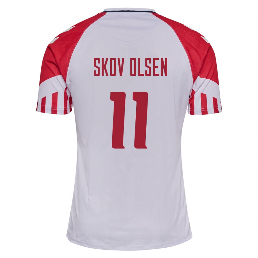 Hombre Camiseta Dinamarca Andreas Skov Olsen #11 Blanco 2ª Equipación 24-26 La Camisa