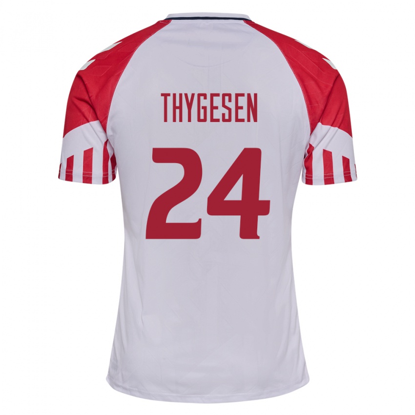 Hombre Camiseta Dinamarca Sarah Thygesen #24 Blanco 2ª Equipación 24-26 La Camisa