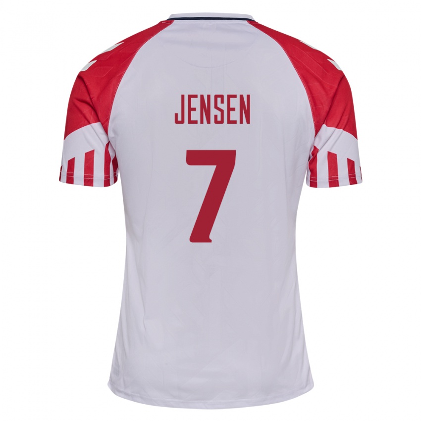 Hombre Camiseta Dinamarca Victor Jensen #7 Blanco 2ª Equipación 24-26 La Camisa