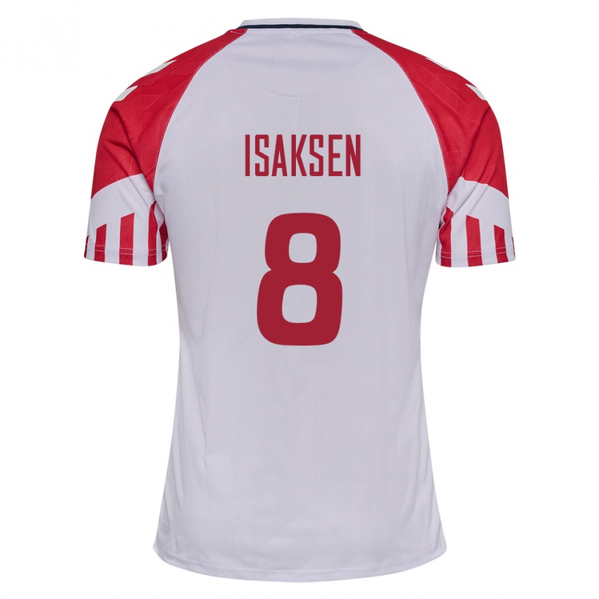 Hombre Camiseta Dinamarca Gustav Isaksen #8 Blanco 2ª Equipación 24-26 La Camisa