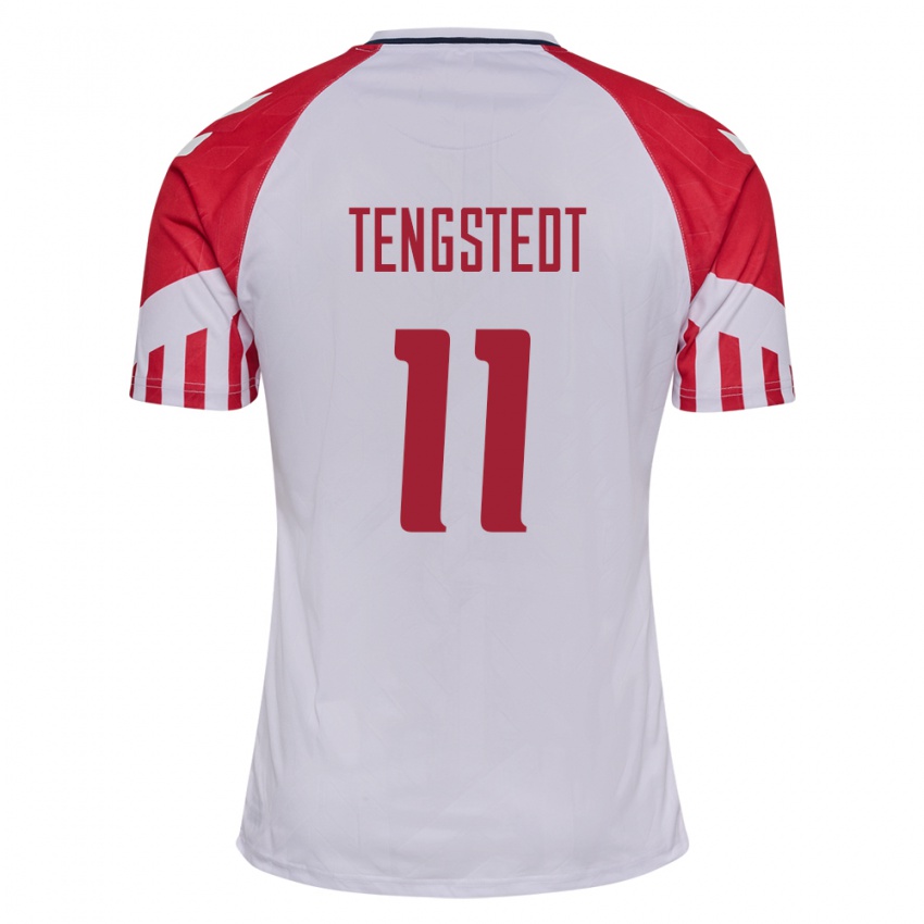 Hombre Camiseta Dinamarca Casper Tengstedt #11 Blanco 2ª Equipación 24-26 La Camisa