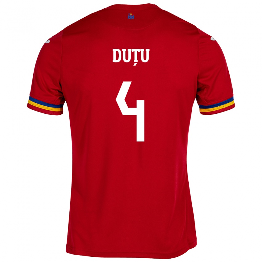Hombre Camiseta Rumania Ștefan Duțu #4 Rojo 2ª Equipación 24-26 La Camisa