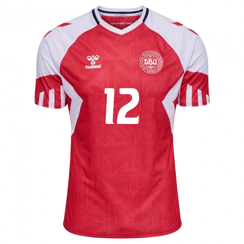 Mujer Camiseta Dinamarca Jesper Lindstrom #12 Rojo 1ª Equipación 24-26 La Camisa