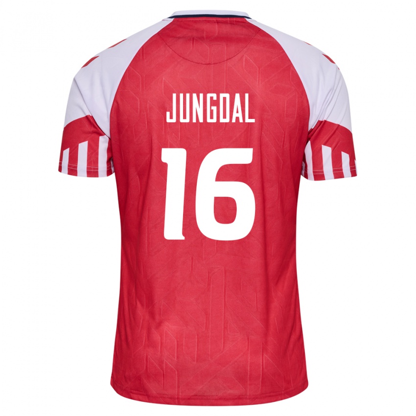 Mujer Camiseta Dinamarca Andreas Jungdal #16 Rojo 1ª Equipación 24-26 La Camisa