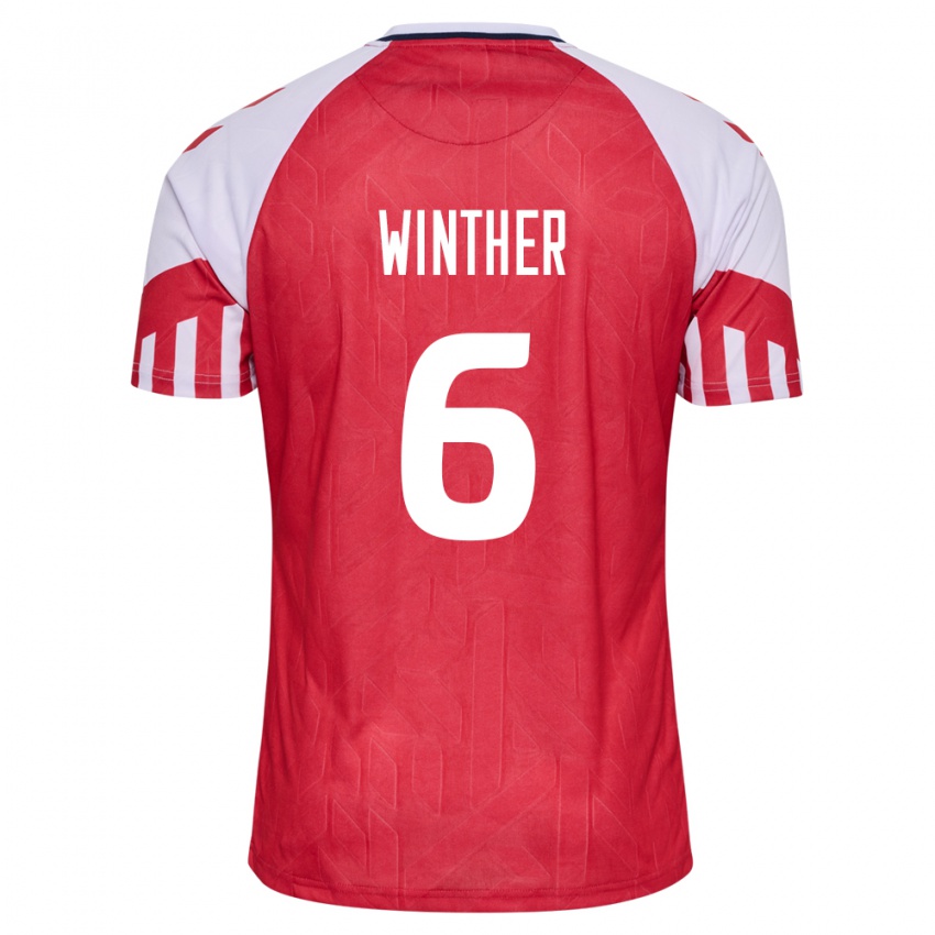 Mujer Camiseta Dinamarca Casper Winther #6 Rojo 1ª Equipación 24-26 La Camisa