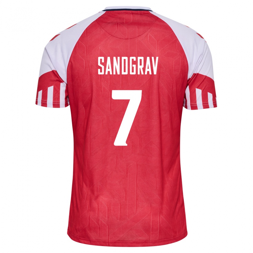 Mujer Camiseta Dinamarca Lauge Sandgrav #7 Rojo 1ª Equipación 24-26 La Camisa