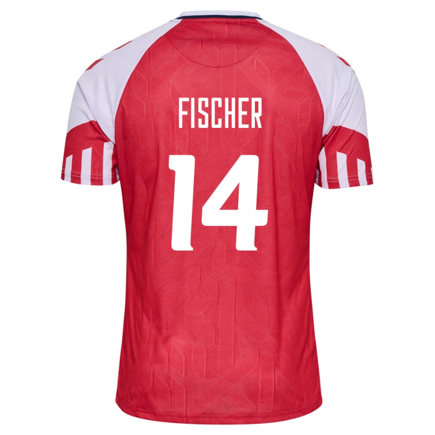 Mujer Camiseta Dinamarca Mikkel Fischer #14 Rojo 1ª Equipación 24-26 La Camisa