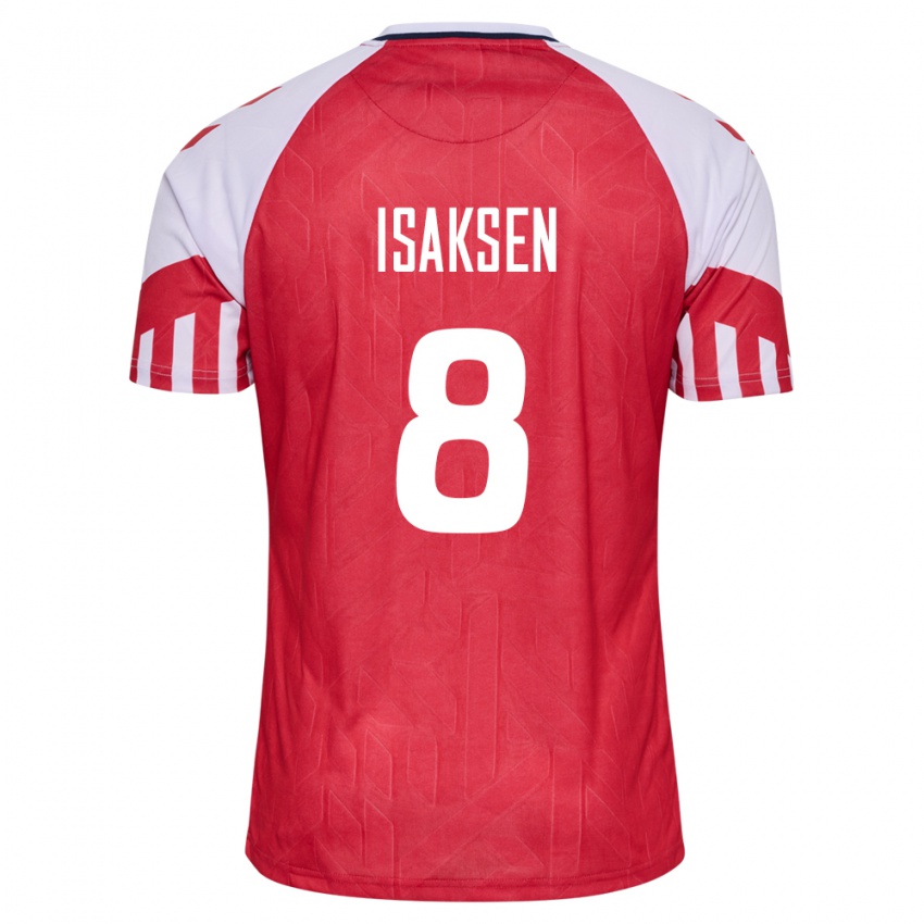 Mujer Camiseta Dinamarca Gustav Isaksen #8 Rojo 1ª Equipación 24-26 La Camisa