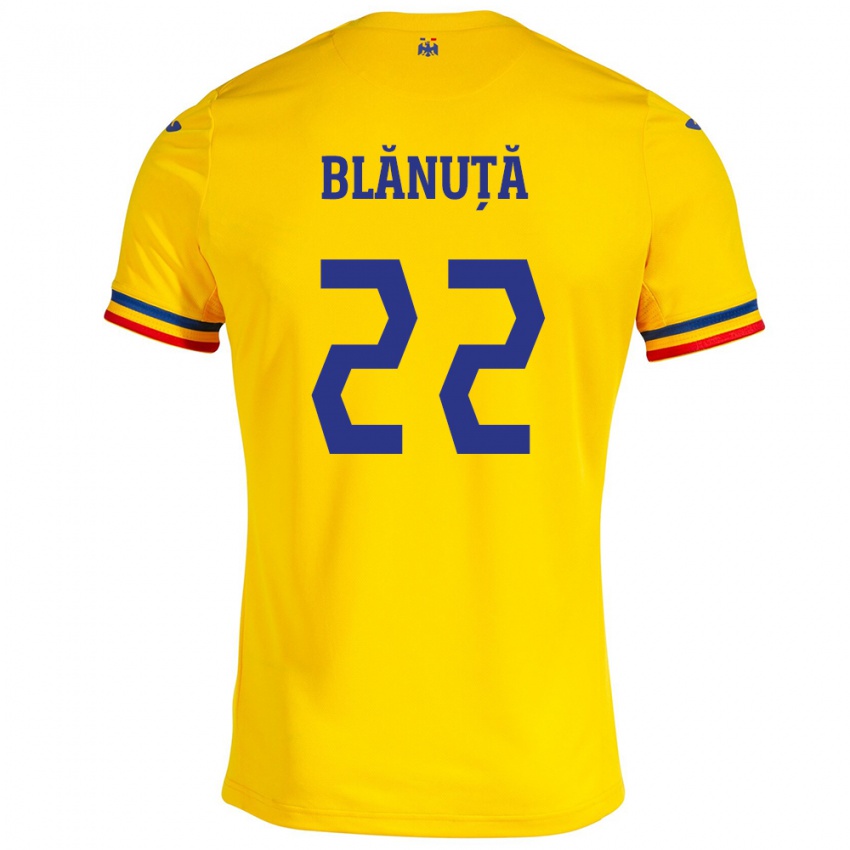Mujer Camiseta Rumania Vladislav Blănuță #22 Amarillo 1ª Equipación 24-26 La Camisa
