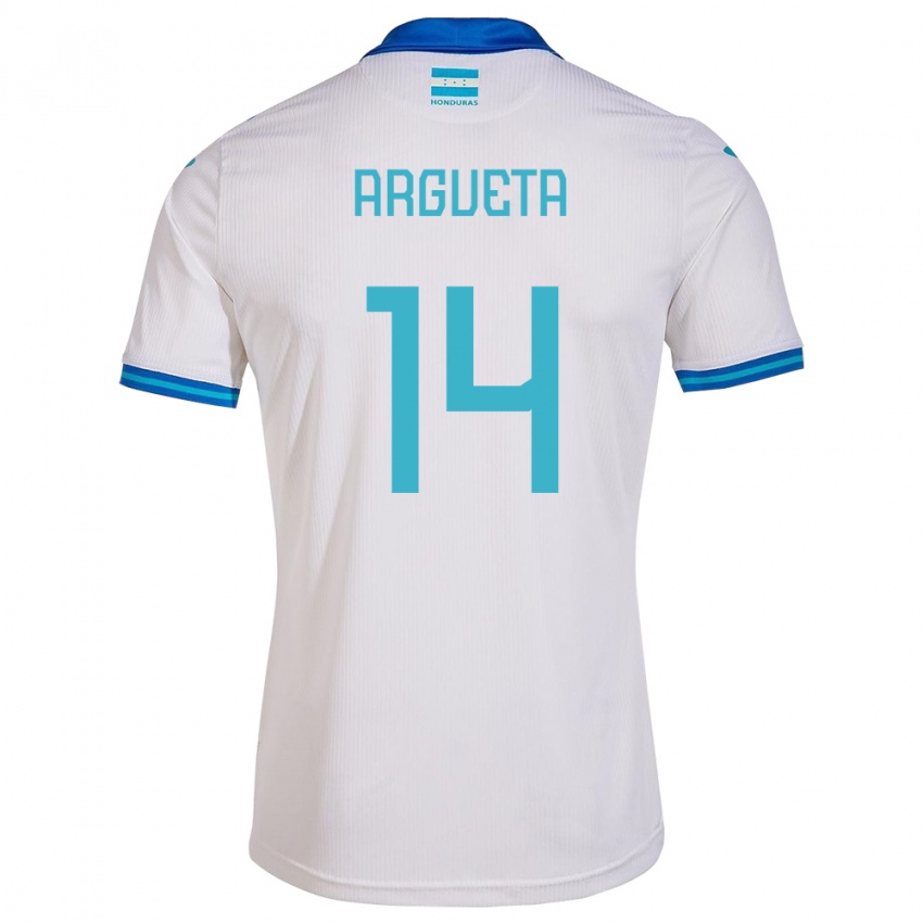 Mujer Camiseta Honduras Carlos Argueta #14 Blanco 1ª Equipación 24-26 La Camisa