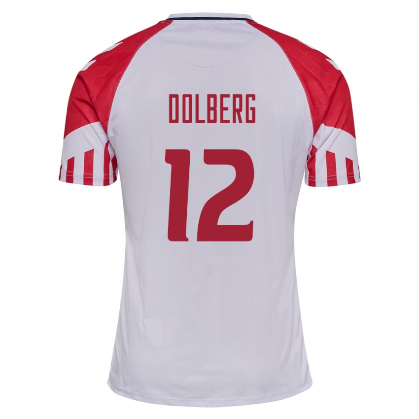 Mujer Camiseta Dinamarca Kasper Dolberg #12 Blanco 2ª Equipación 24-26 La Camisa