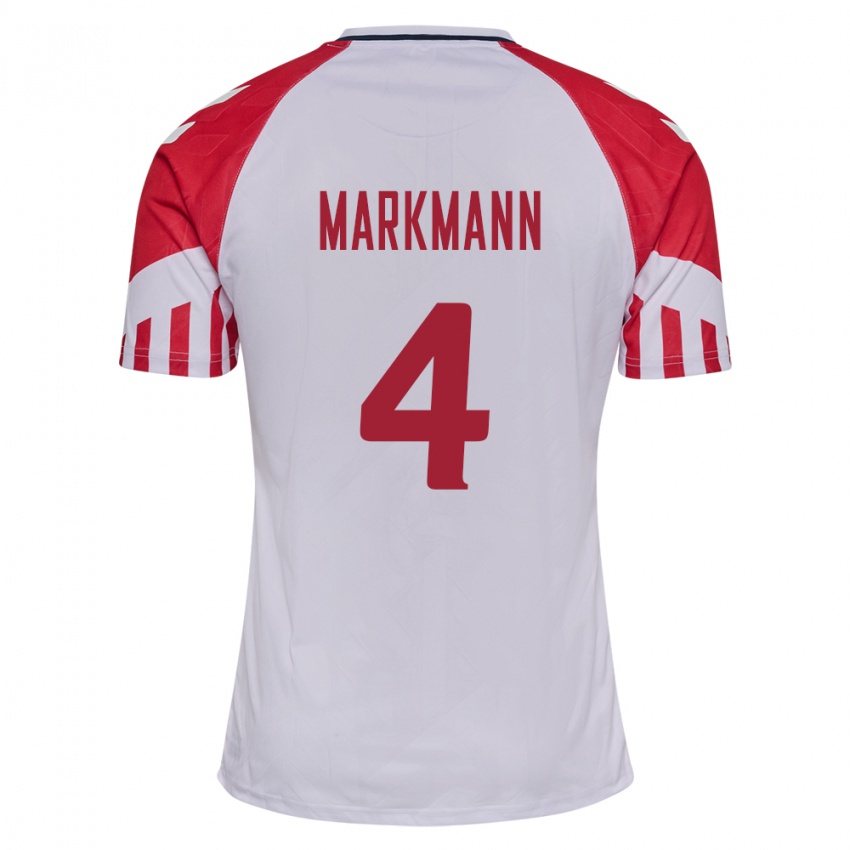 Mujer Camiseta Dinamarca Noah Markmann #4 Blanco 2ª Equipación 24-26 La Camisa