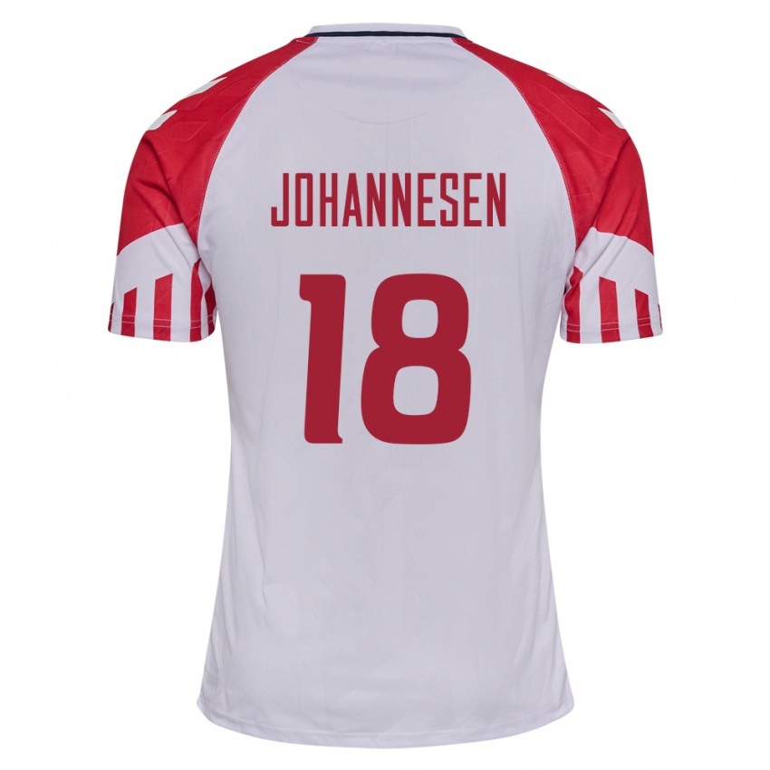 Mujer Camiseta Dinamarca Sofus Johannesen #18 Blanco 2ª Equipación 24-26 La Camisa
