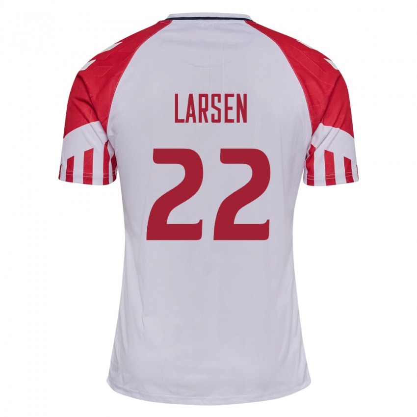 Mujer Camiseta Dinamarca Kathrine Larsen #22 Blanco 2ª Equipación 24-26 La Camisa
