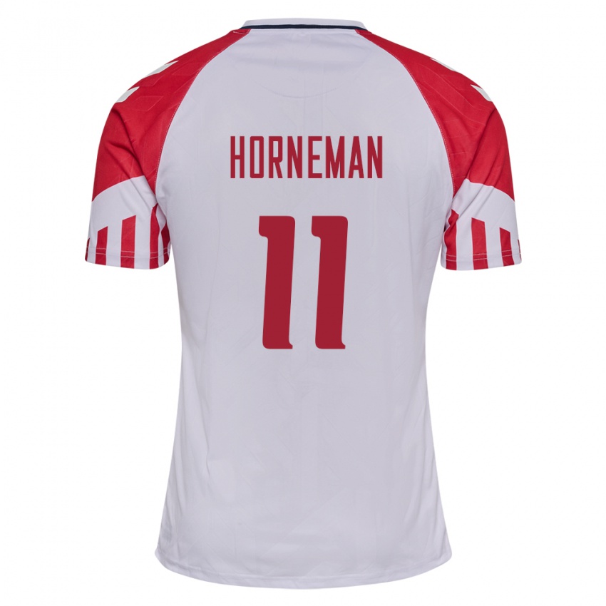 Mujer Camiseta Dinamarca Charly Horneman #11 Blanco 2ª Equipación 24-26 La Camisa