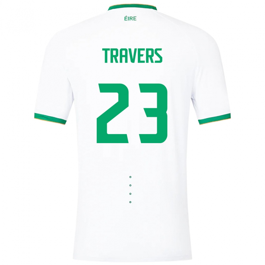 Mujer Camiseta Irlanda Mark Travers #23 Blanco 2ª Equipación 24-26 La Camisa