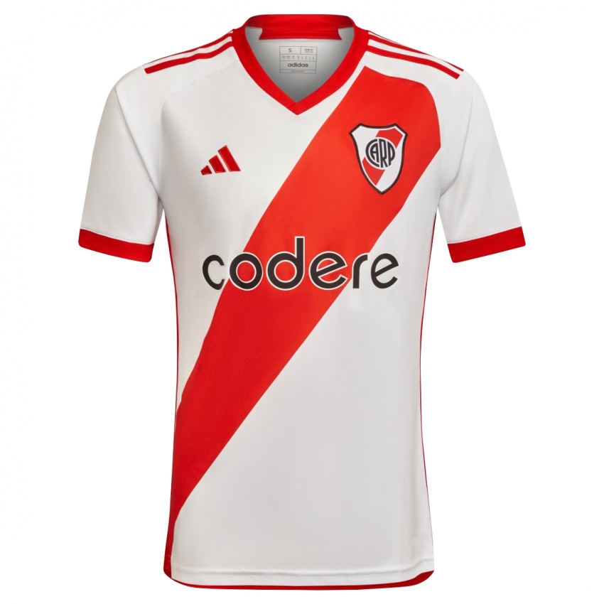 Niño Camiseta Ramiro Funes Mori #3 Blanco Rojo 1ª Equipación 2023/24 La Camisa