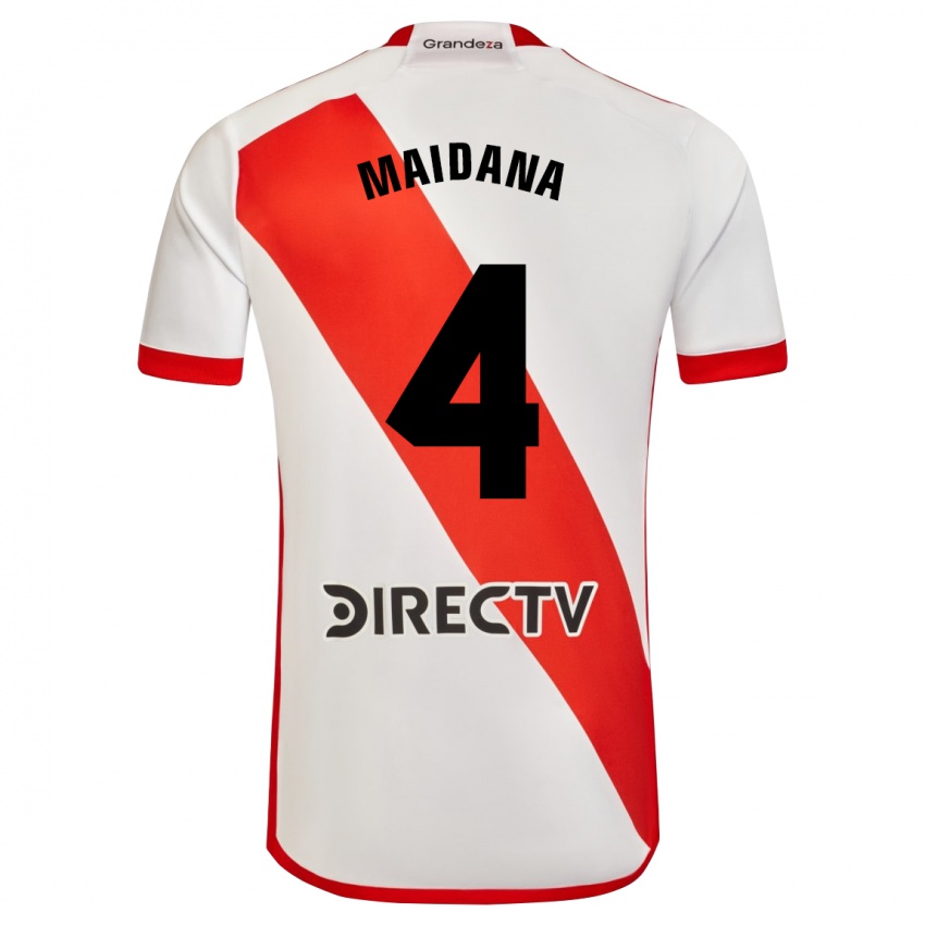 Niño Camiseta Jonatan Maidana #4 Blanco Rojo 1ª Equipación 2023/24 La Camisa