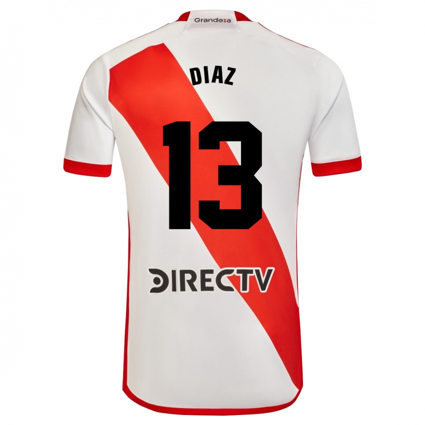Niño Camiseta Enzo Díaz #13 Blanco Rojo 1ª Equipación 2023/24 La Camisa
