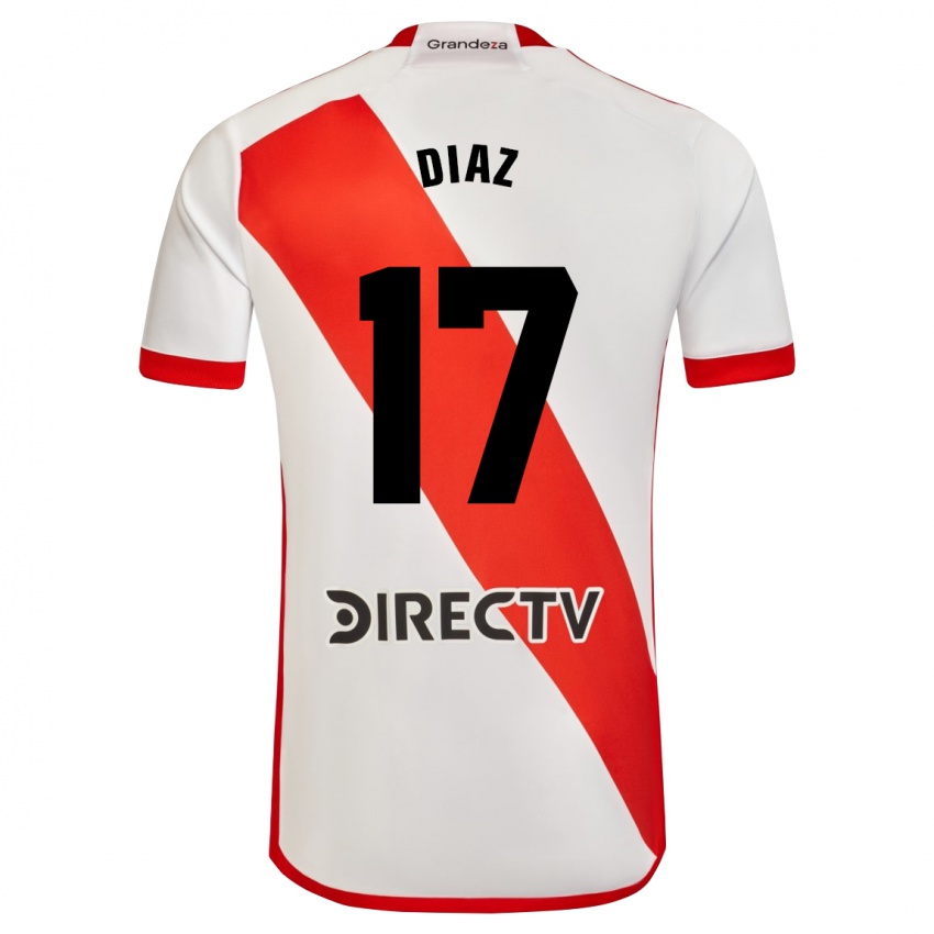 Niño Camiseta Paulo Diaz #17 Blanco Rojo 1ª Equipación 2023/24 La Camisa