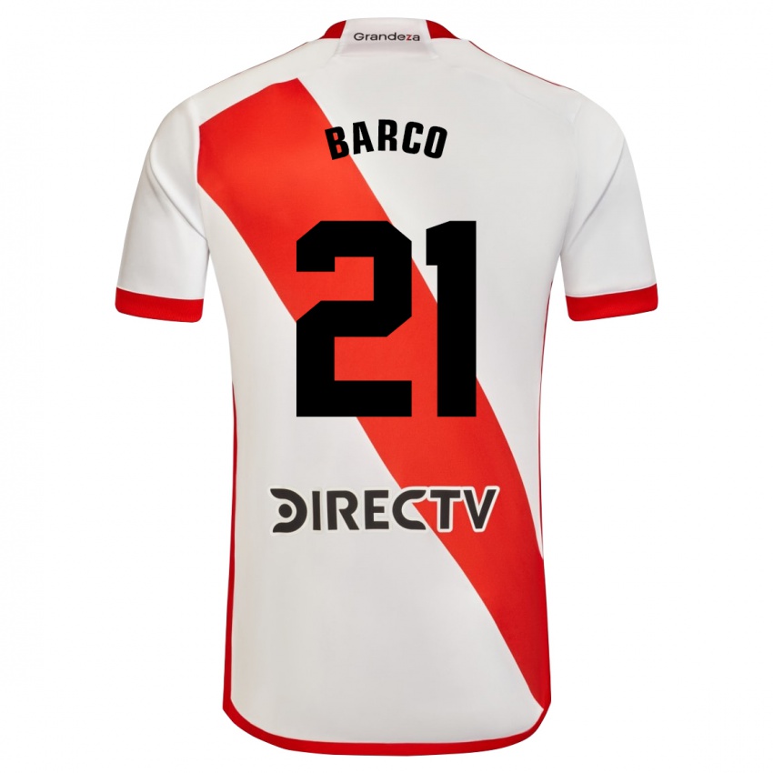 Niño Camiseta Esequiel Barco #21 Blanco Rojo 1ª Equipación 2023/24 La Camisa