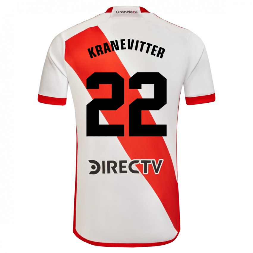 Niño Camiseta Matías Kranevitter #22 Blanco Rojo 1ª Equipación 2023/24 La Camisa
