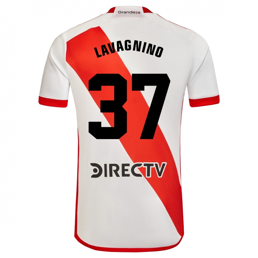 Niño Camiseta Lucas Lavagnino #37 Blanco Rojo 1ª Equipación 2023/24 La Camisa