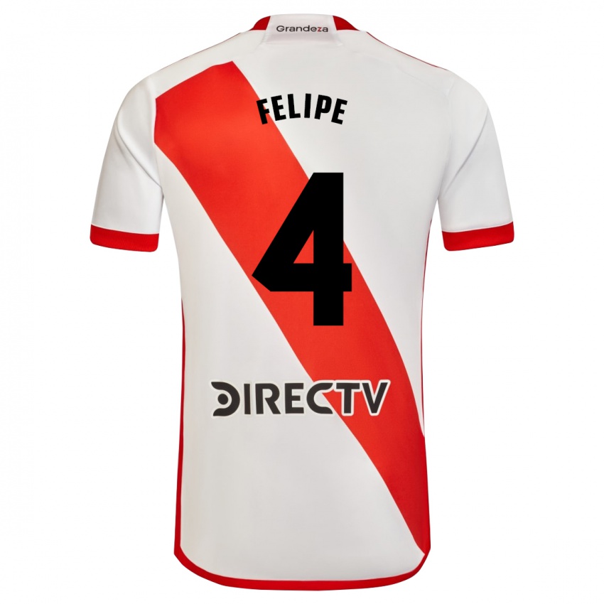 Niño Camiseta Carina Felipe Silva #4 Blanco Rojo 1ª Equipación 2023/24 La Camisa