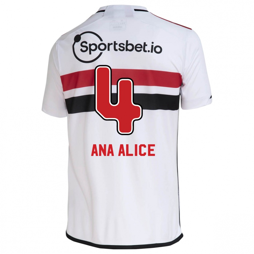 Niño Camiseta Ana Alice Luciano Da Silva #4 Blanco 1ª Equipación 2023/24 La Camisa