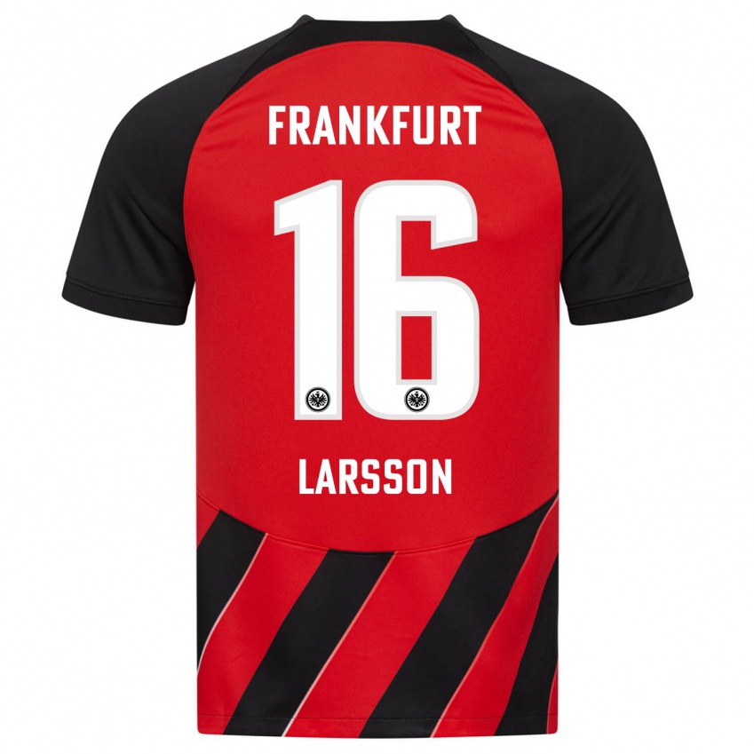 Niño Camiseta Hugo Larsson #16 Negro Rojo 1ª Equipación 2023/24 La Camisa
