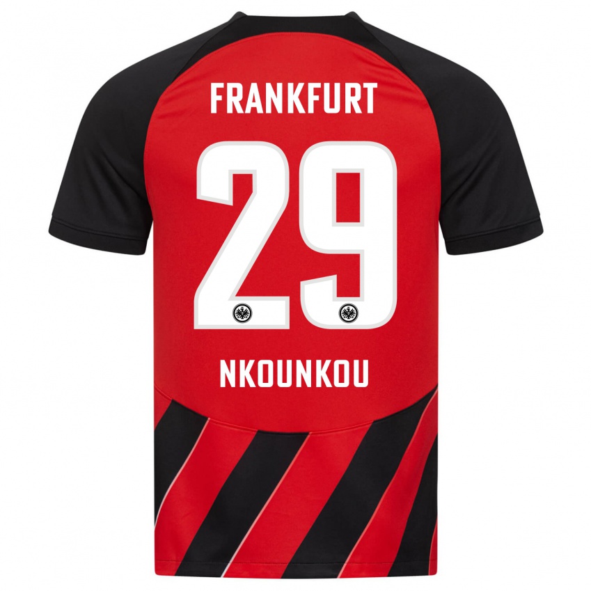 Niño Camiseta Niels Nkounkou #29 Negro Rojo 1ª Equipación 2023/24 La Camisa