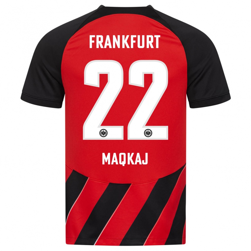 Niño Camiseta Dritan Maqkaj #22 Negro Rojo 1ª Equipación 2023/24 La Camisa