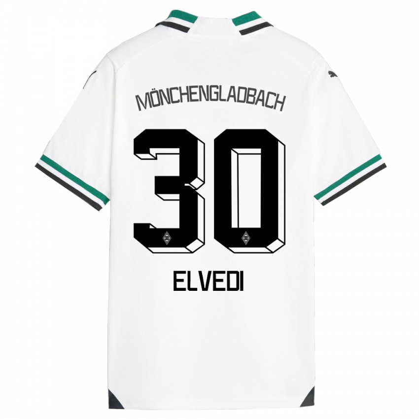 Niño Camiseta Nico Elvedi #30 Blanco Verde 1ª Equipación 2023/24 La Camisa