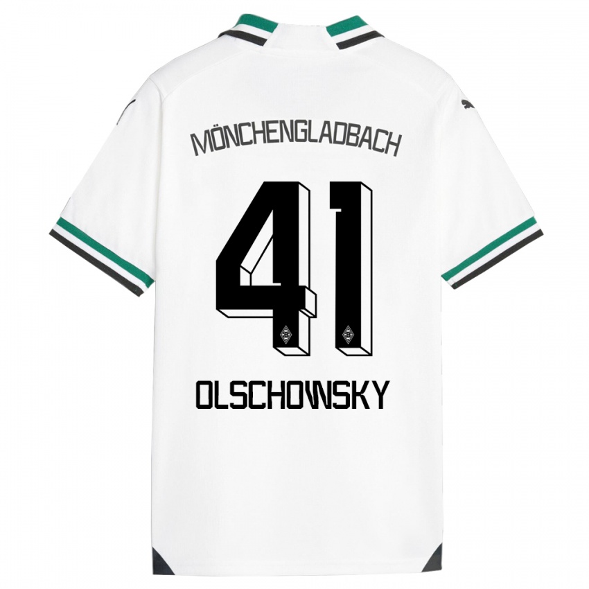 Niño Camiseta Jan Olschowsky #41 Blanco Verde 1ª Equipación 2023/24 La Camisa