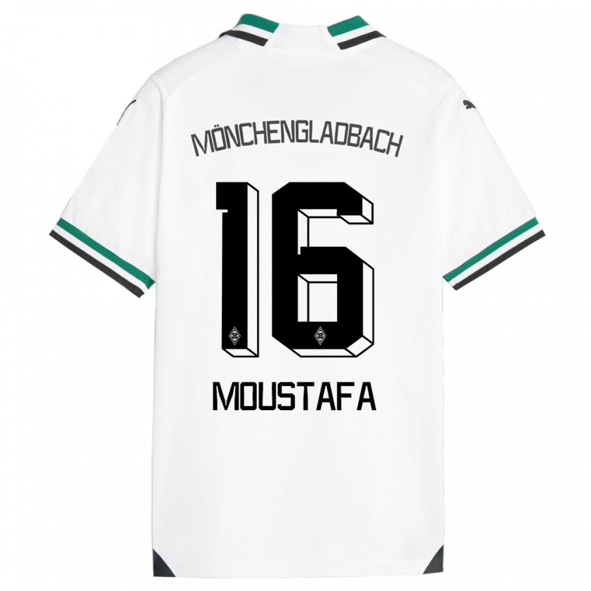 Niño Camiseta Moustafa Ashraf Moustafa #16 Blanco Verde 1ª Equipación 2023/24 La Camisa
