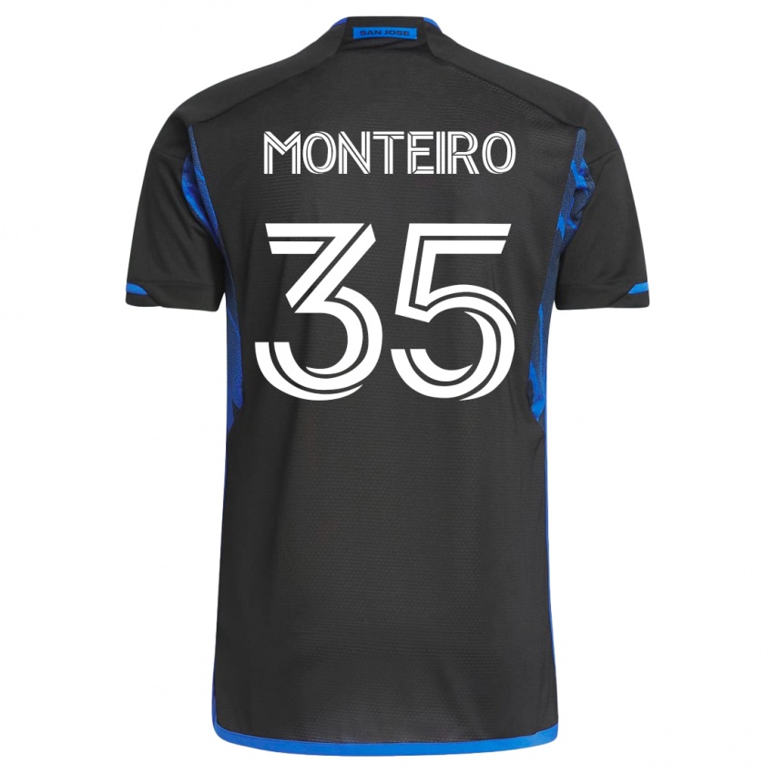 Niño Camiseta Jamiro Monteiro #35 Azul Negro 1ª Equipación 2023/24 La Camisa