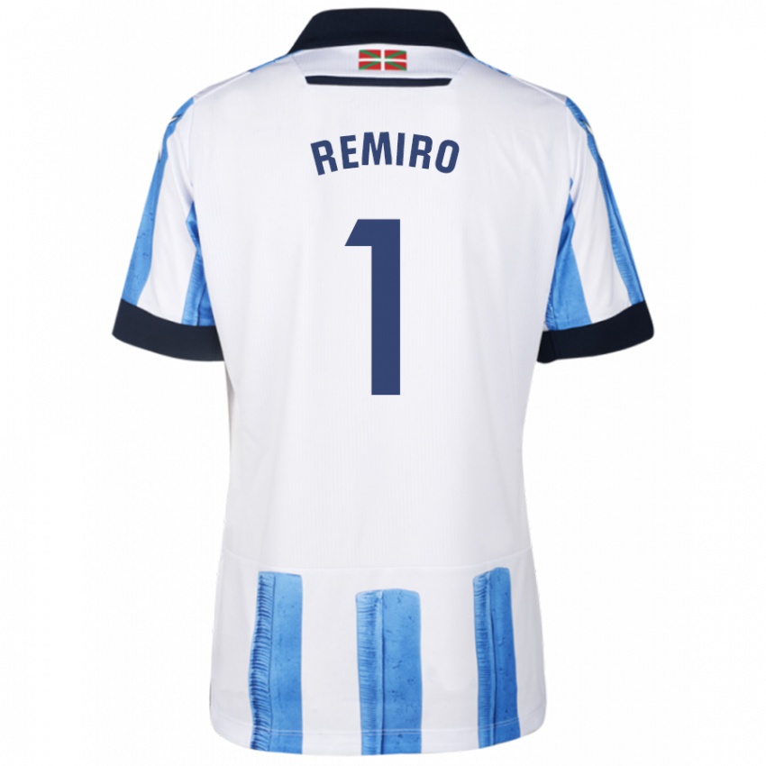 Niño Camiseta Álex Remiro #1 Azul Blanco 1ª Equipación 2023/24 La Camisa