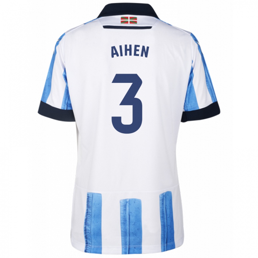 Niño Camiseta Aihen Muñoz #3 Azul Blanco 1ª Equipación 2023/24 La Camisa