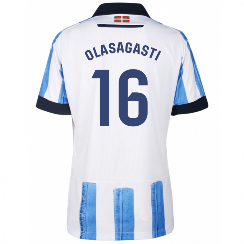 Niño Camiseta Jon Ander Olasagasti #16 Azul Blanco 1ª Equipación 2023/24 La Camisa