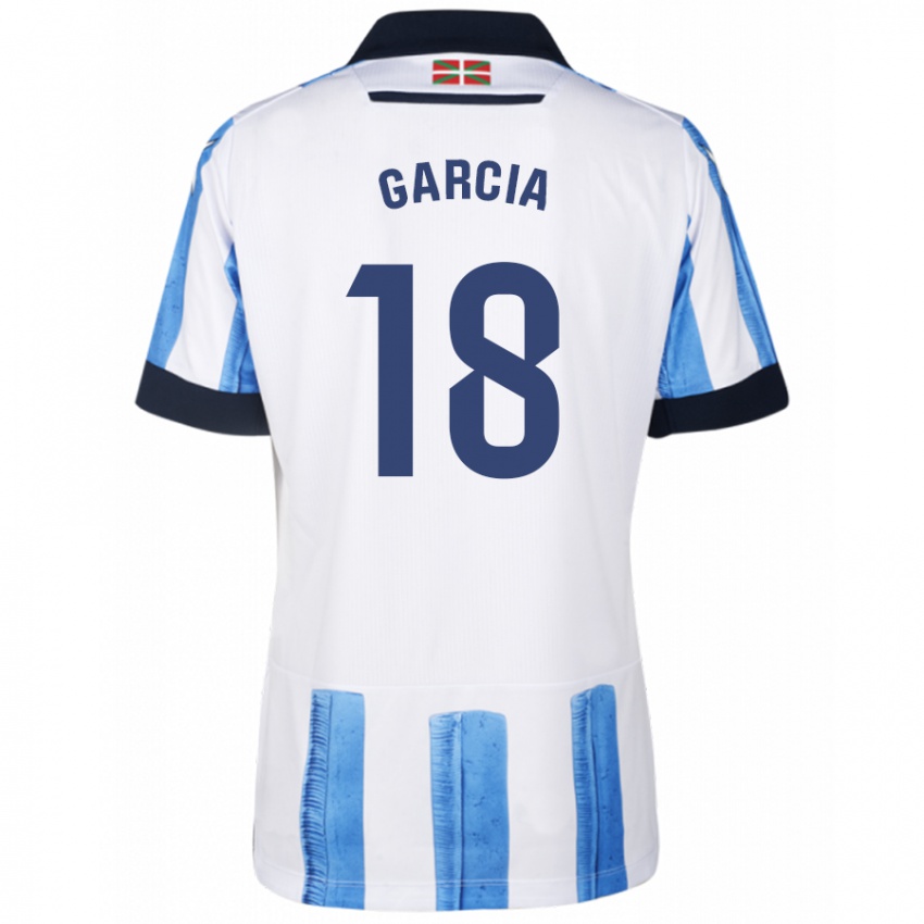 Niño Camiseta Eder García #18 Azul Blanco 1ª Equipación 2023/24 La Camisa