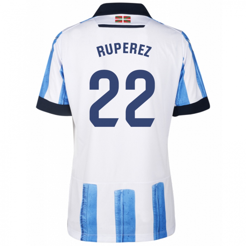 Niño Camiseta Iñaki Rupérez #22 Azul Blanco 1ª Equipación 2023/24 La Camisa