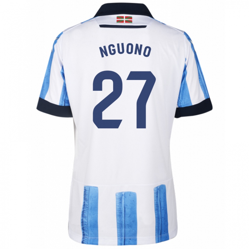 Niño Camiseta Job Nguono #27 Azul Blanco 1ª Equipación 2023/24 La Camisa